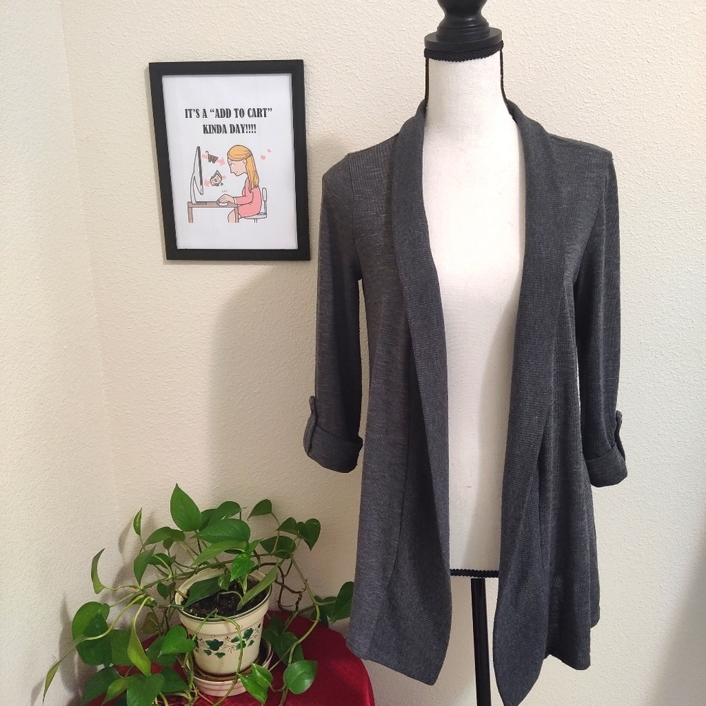I.N. Studio Women's Small Gray Open Front Cardigan Stretch Lightweight Casual